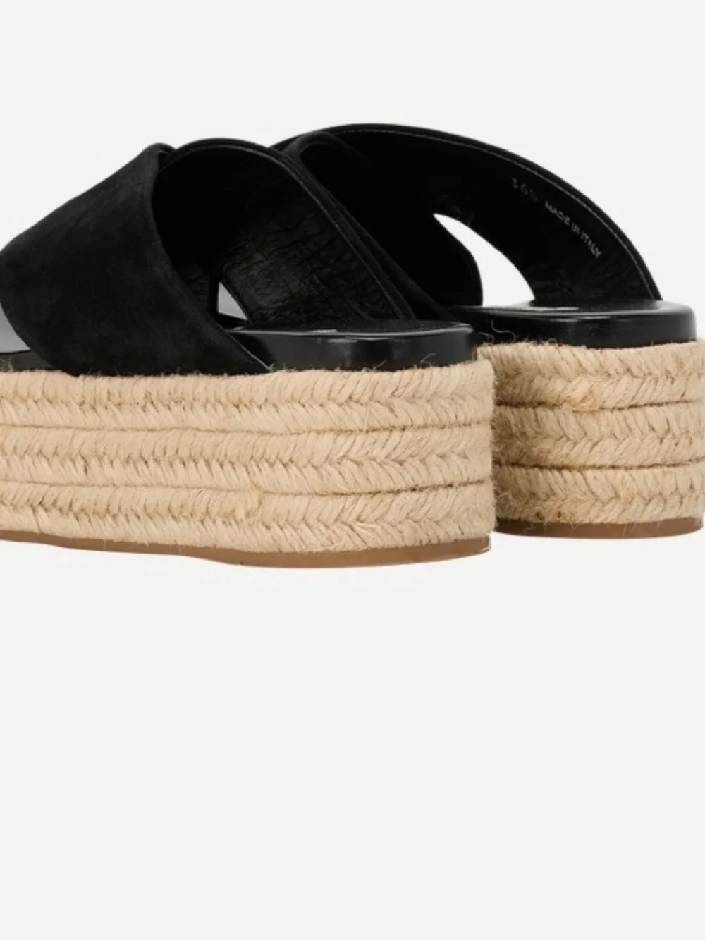 Miu Miu Black Suede CrissCross Espadrille Platform Slides